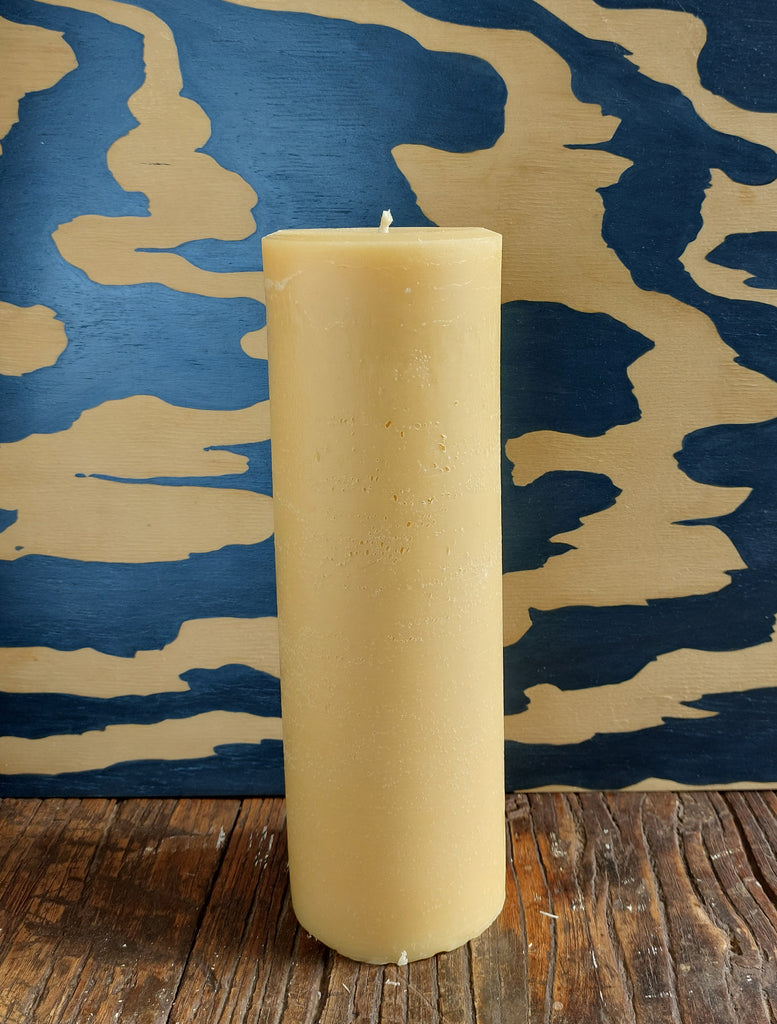 Extra large yellow raw Alberta beeswax cylinder pillar candle