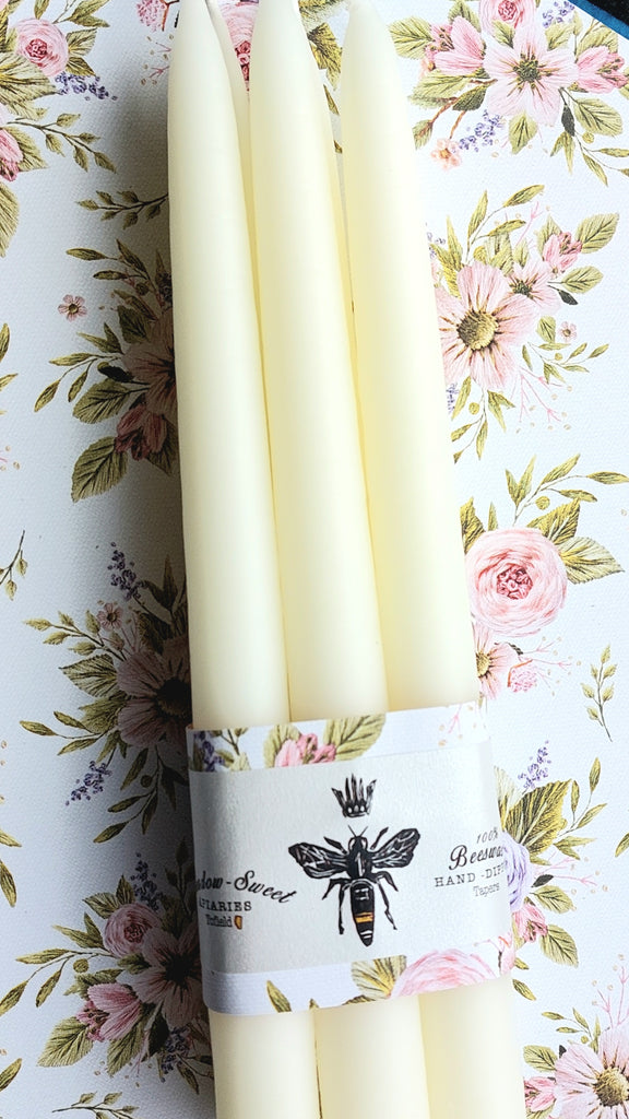 Three pairs of 9 inch pure beeswax hand-dipped tapers. Beeswax taper gift set.